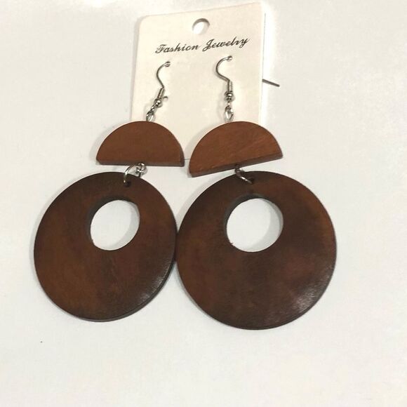 Boho Geometric Wooden Hippie Hoop Earrings - 218 - Picture 6 of 8
